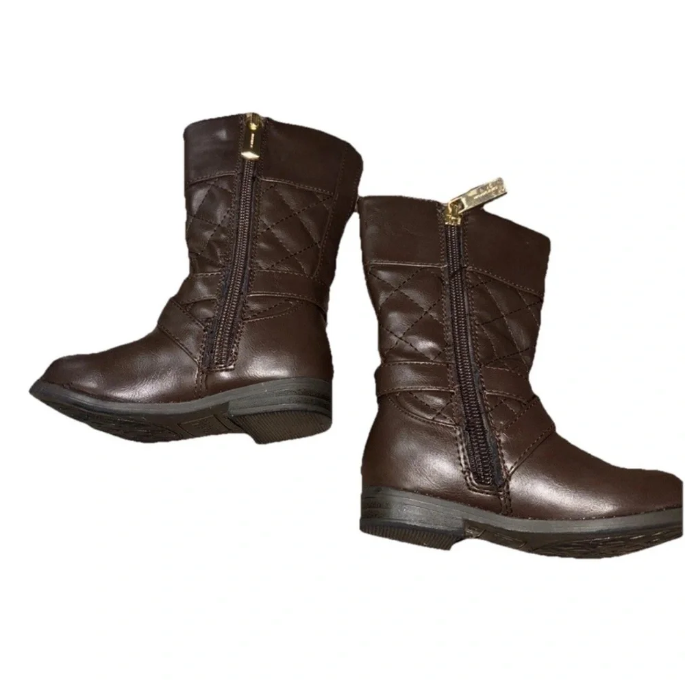 MICHAEL KORS Baby Girl Toddler Sz 5‎ Brown Faux Leather Quilted Tall KATYA BOOTS